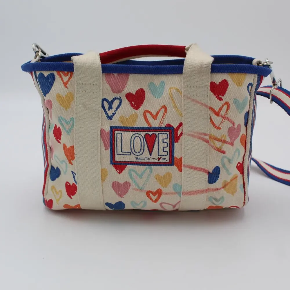 Brighton Red White and You Mini Tote Canvas Crossbody Bag Love Hearts Patriotic